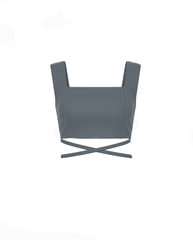 کراپ تاپ فشن " زیوا کاج " رنگ طوسی و از جنس پارچه کرپ مورگان